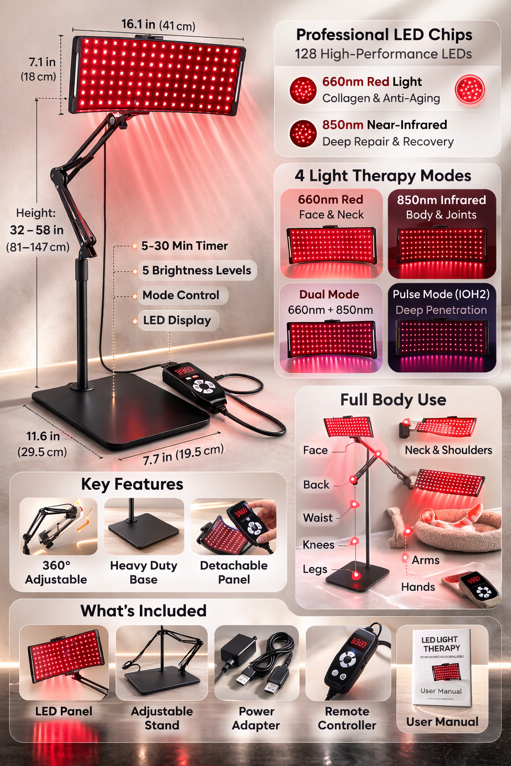 LED Therapy Panel - Professional Red & Near-Infrared Skin System