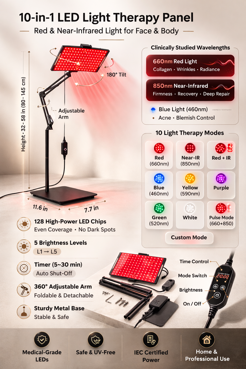 LED Therapy Panel - Professional Red & Near-Infrared Skin System